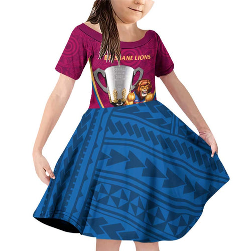 Personalised AFL Brisbane Lions Family Matching Off Shoulder Short Dress and Hawaiian Shirt 2024 We Are The Champions - Trophy Style