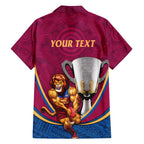 Personalised AFL Brisbane Lions Family Matching Off Shoulder Short Dress and Hawaiian Shirt 2024 We Are The Champions - Trophy Style