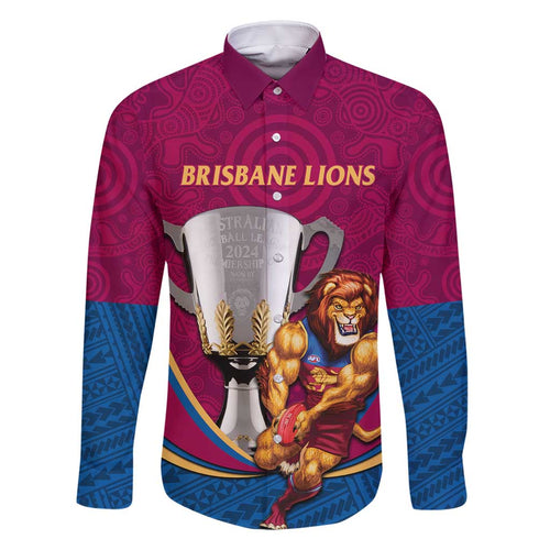 Personalised AFL Brisbane Lions Family Matching Off Shoulder Short Dress and Hawaiian Shirt 2024 We Are The Champions - Trophy Style