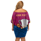 Personalised AFL Brisbane Lions Family Matching Off Shoulder Short Dress and Hawaiian Shirt 2024 We Are The Champions - Trophy Style