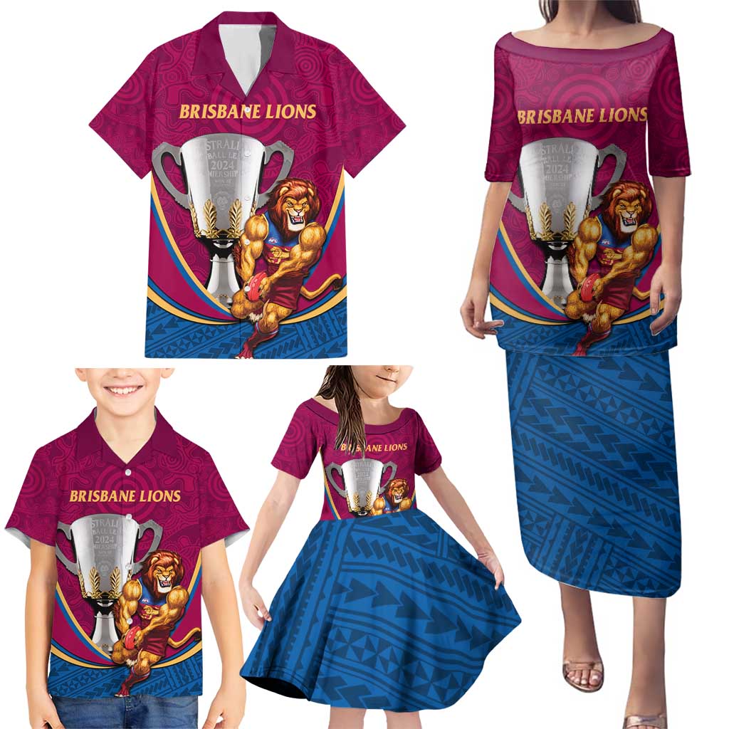 Personalised AFL Brisbane Lions Family Matching Puletasi and Hawaiian Shirt 2024 We Are The Champions - Trophy Style