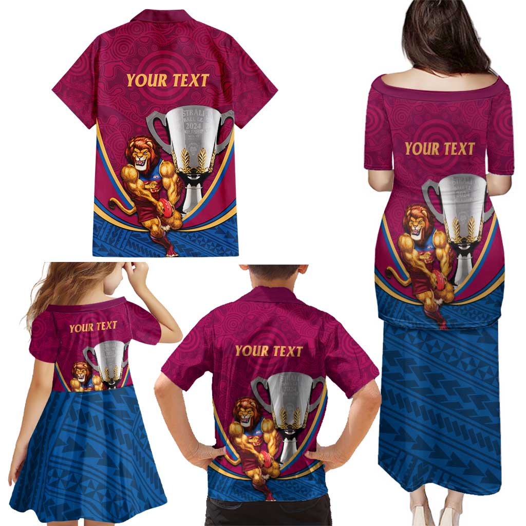 Personalised AFL Brisbane Lions Family Matching Puletasi and Hawaiian Shirt 2024 We Are The Champions - Trophy Style