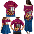 Personalised AFL Brisbane Lions Family Matching Puletasi and Hawaiian Shirt 2024 We Are The Champions - Trophy Style