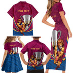Personalised AFL Brisbane Lions Family Matching Short Sleeve Bodycon Dress and Hawaiian Shirt 2024 We Are The Champions - Trophy Style
