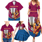 Personalised AFL Brisbane Lions Family Matching Summer Maxi Dress and Hawaiian Shirt 2024 We Are The Champions - Trophy Style