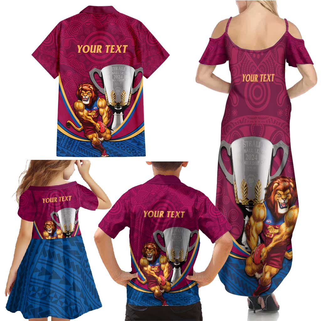 Personalised AFL Brisbane Lions Family Matching Summer Maxi Dress and Hawaiian Shirt 2024 We Are The Champions - Trophy Style