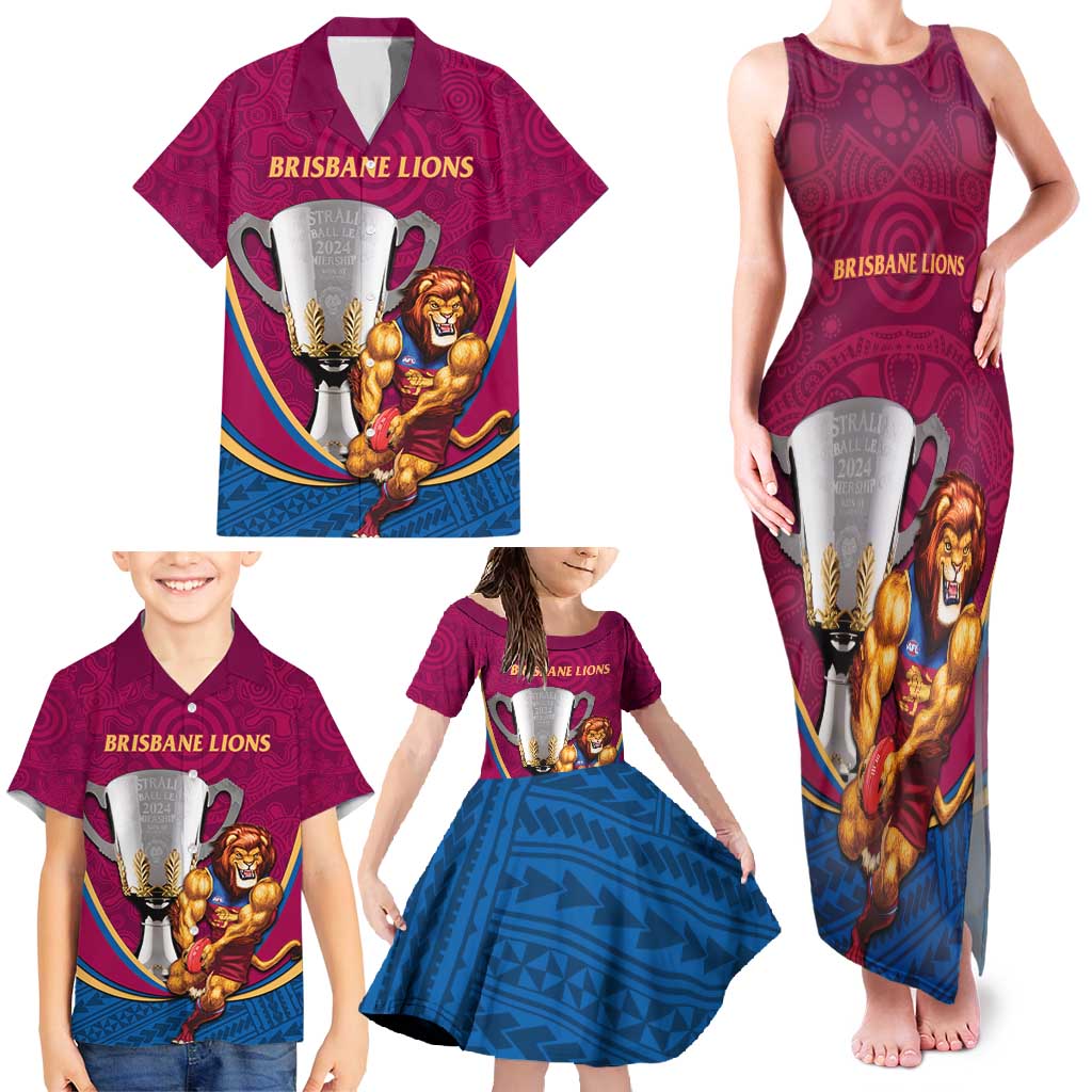Personalised AFL Brisbane Lions Family Matching Tank Maxi Dress and Hawaiian Shirt 2024 We Are The Champions - Trophy Style