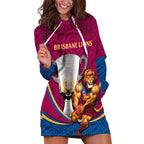 Personalised AFL Brisbane Lions Hoodie Dress 2024 We Are The Champions - Trophy Style