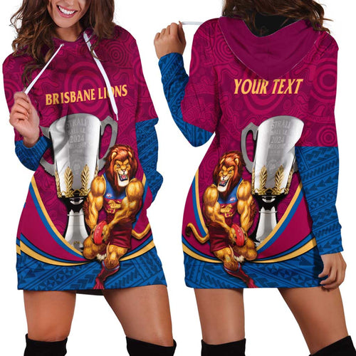 Personalised AFL Brisbane Lions Hoodie Dress 2024 We Are The Champions - Trophy Style
