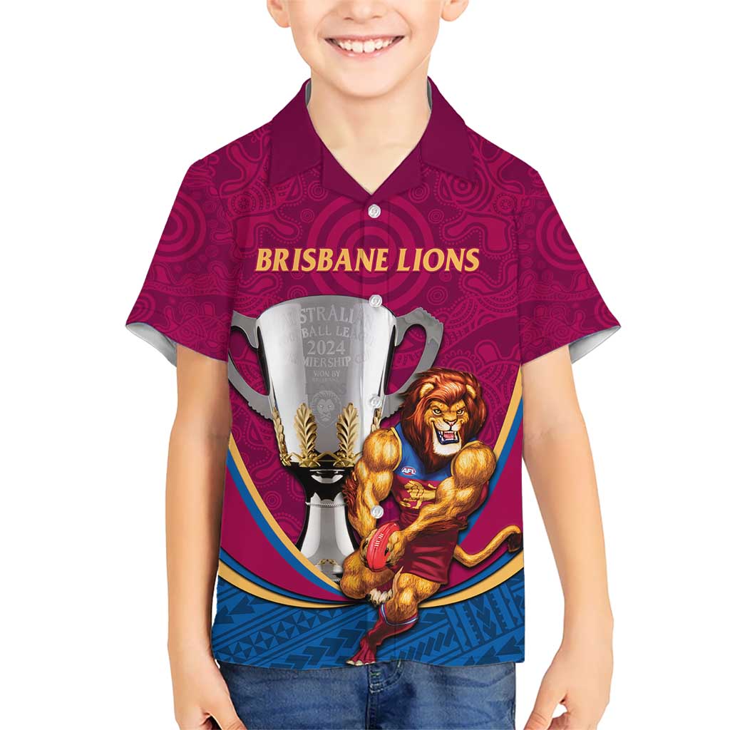 Personalised AFL Brisbane Lions Kid Hawaiian Shirt 2024 We Are The Champions - Trophy Style