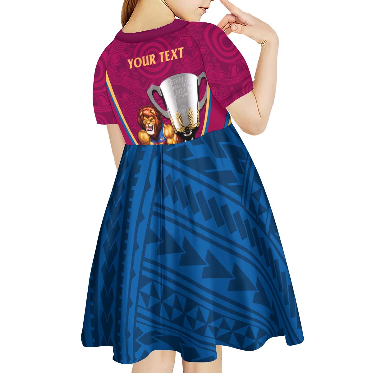 Personalised AFL Brisbane Lions Kid Short Sleeve Dress 2024 We Are The Champions - Trophy Style