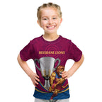 Personalised AFL Brisbane Lions Kid T Shirt 2024 We Are The Champions - Trophy Style