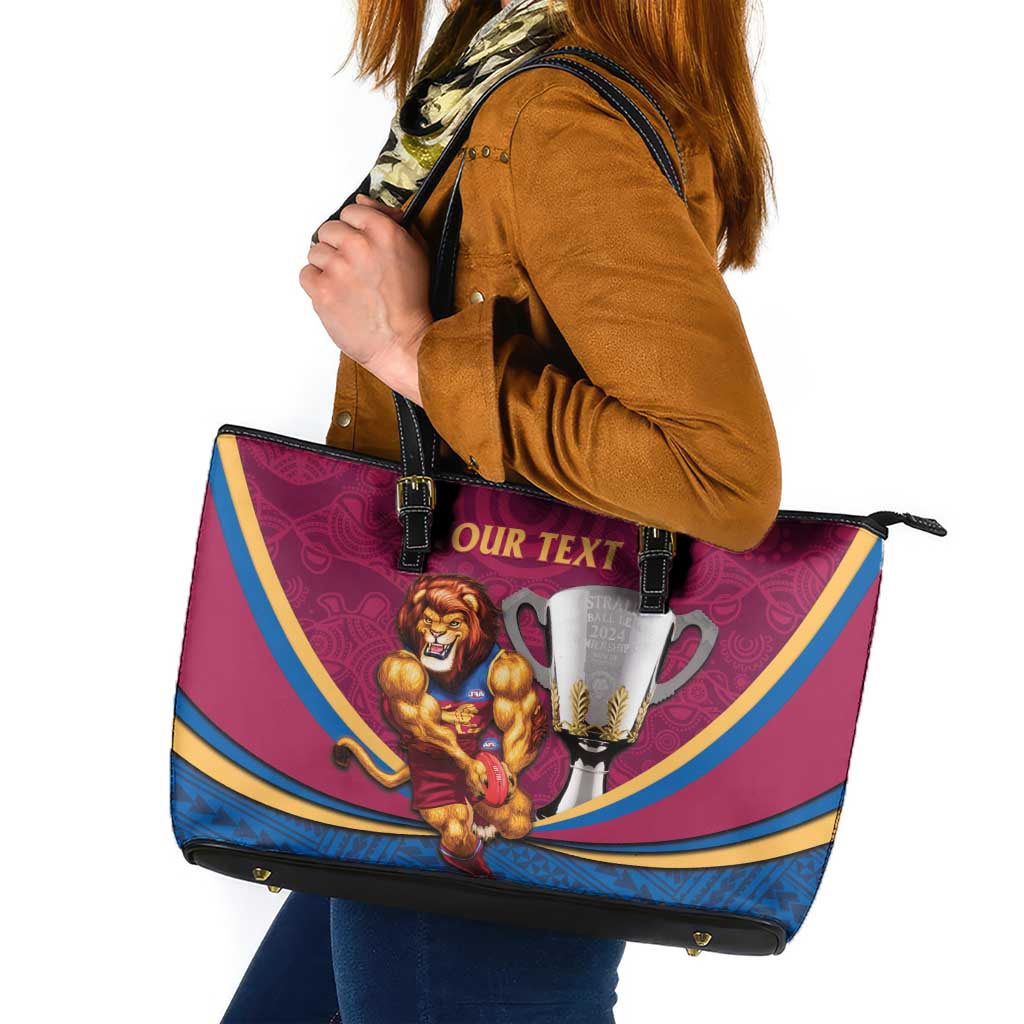 Personalised AFL Brisbane Lions Leather Tote Bag 2024 We Are The Champions - Trophy Style