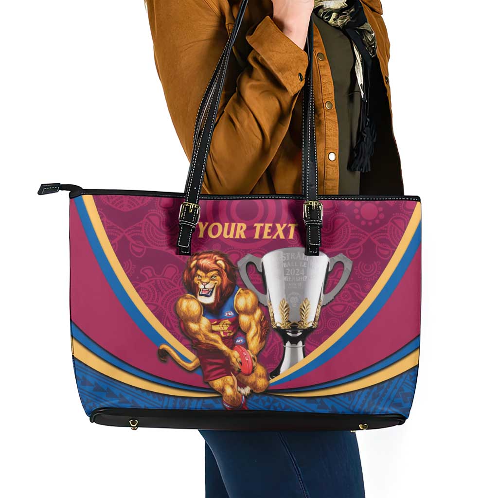 Personalised AFL Brisbane Lions Leather Tote Bag 2024 We Are The Champions - Trophy Style