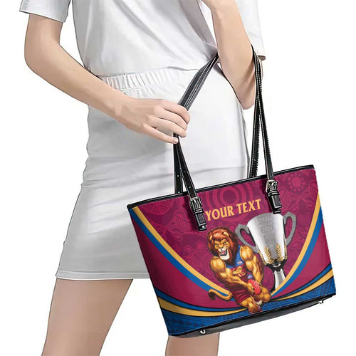 Personalised AFL Brisbane Lions Leather Tote Bag 2024 We Are The Champions - Trophy Style