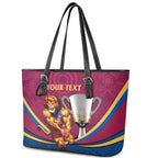 Personalised AFL Brisbane Lions Leather Tote Bag 2024 We Are The Champions - Trophy Style