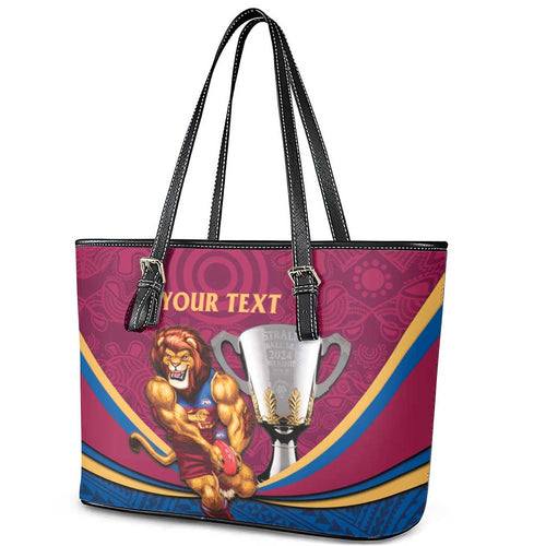 Personalised AFL Brisbane Lions Leather Tote Bag 2024 We Are The Champions - Trophy Style