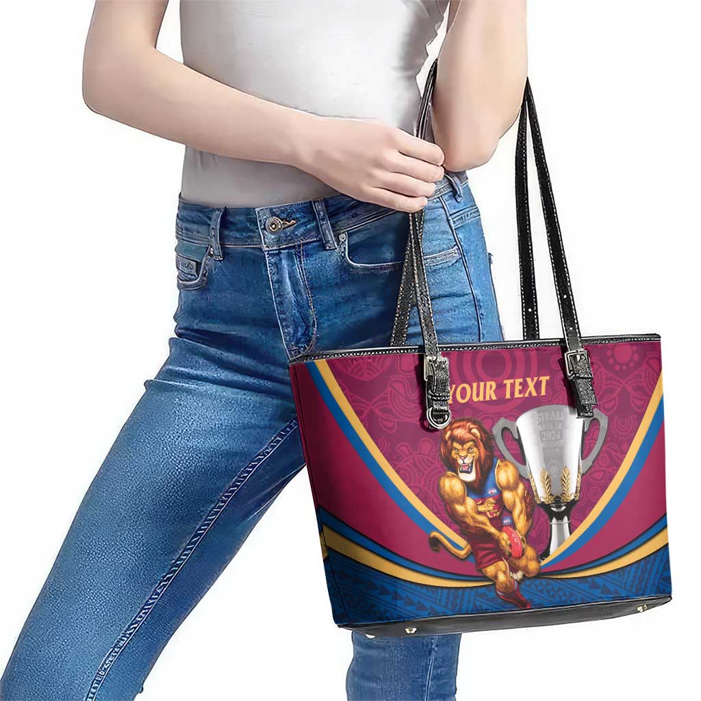 Personalised AFL Brisbane Lions Leather Tote Bag 2024 We Are The Champions - Trophy Style