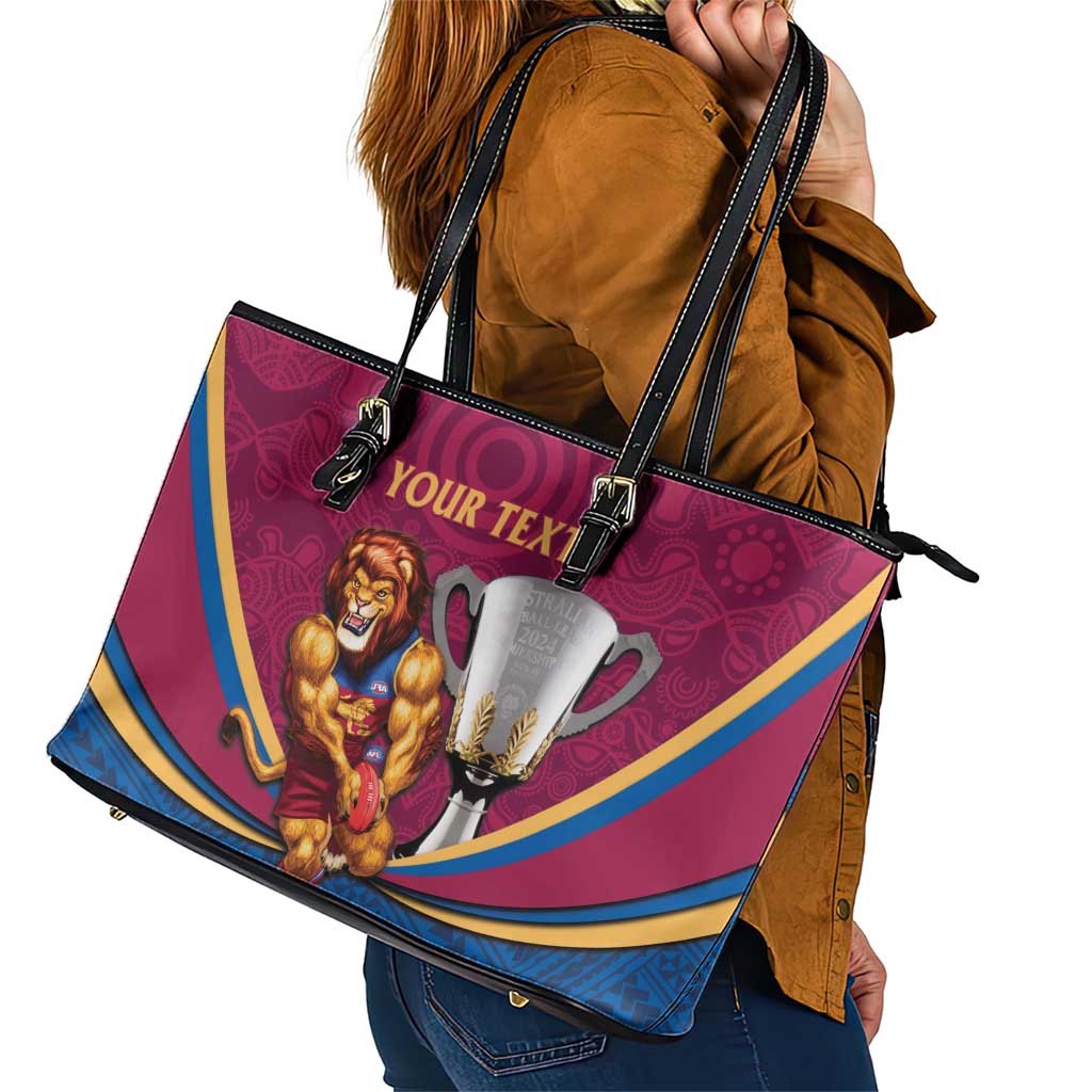 Personalised AFL Brisbane Lions Leather Tote Bag 2024 We Are The Champions - Trophy Style
