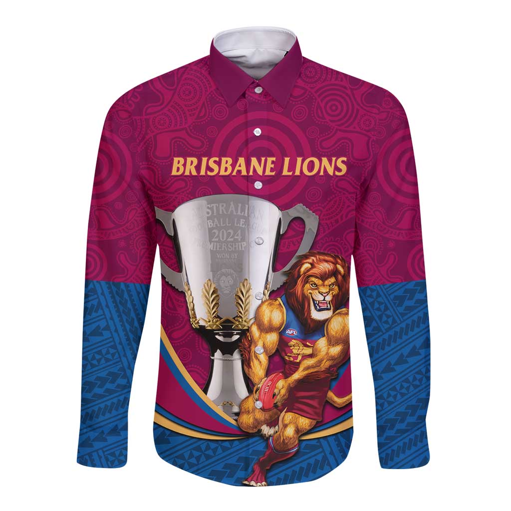 Personalised AFL Brisbane Lions Long Sleeve Button Shirt 2024 We Are The Champions - Trophy Style