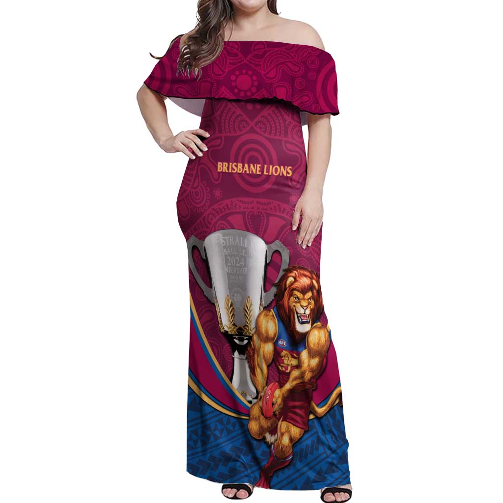 Personalised AFL Brisbane Lions Off Shoulder Maxi Dress 2024 We Are The Champions - Trophy Style