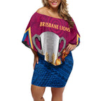 Personalised AFL Brisbane Lions Off Shoulder Short Dress 2024 We Are The Champions - Trophy Style