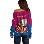 Personalised AFL Brisbane Lions Off Shoulder Sweater 2024 We Are The Champions - Trophy Style