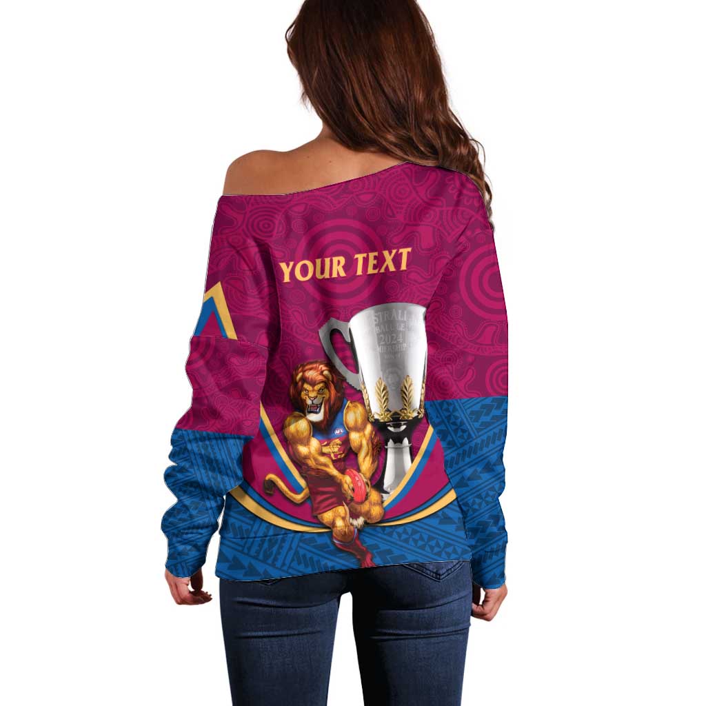 Personalised AFL Brisbane Lions Off Shoulder Sweater 2024 We Are The Champions - Trophy Style