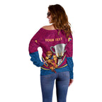 Personalised AFL Brisbane Lions Off Shoulder Sweater 2024 We Are The Champions - Trophy Style