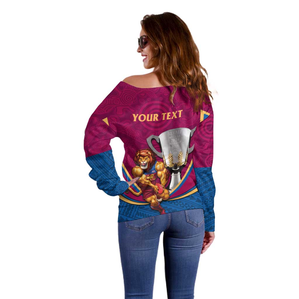 Personalised AFL Brisbane Lions Off Shoulder Sweater 2024 We Are The Champions - Trophy Style