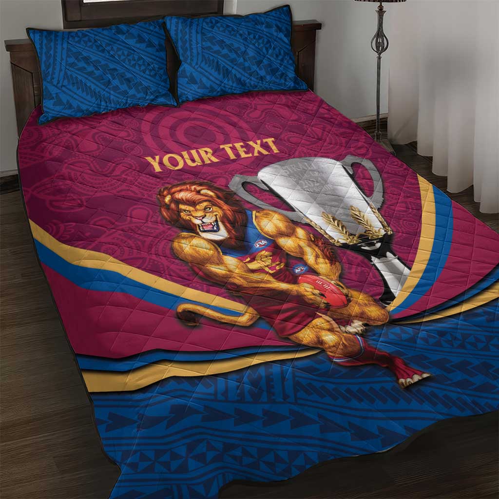 Personalised AFL Brisbane Lions Quilt Bed Set 2024 We Are The Champions - Trophy Style