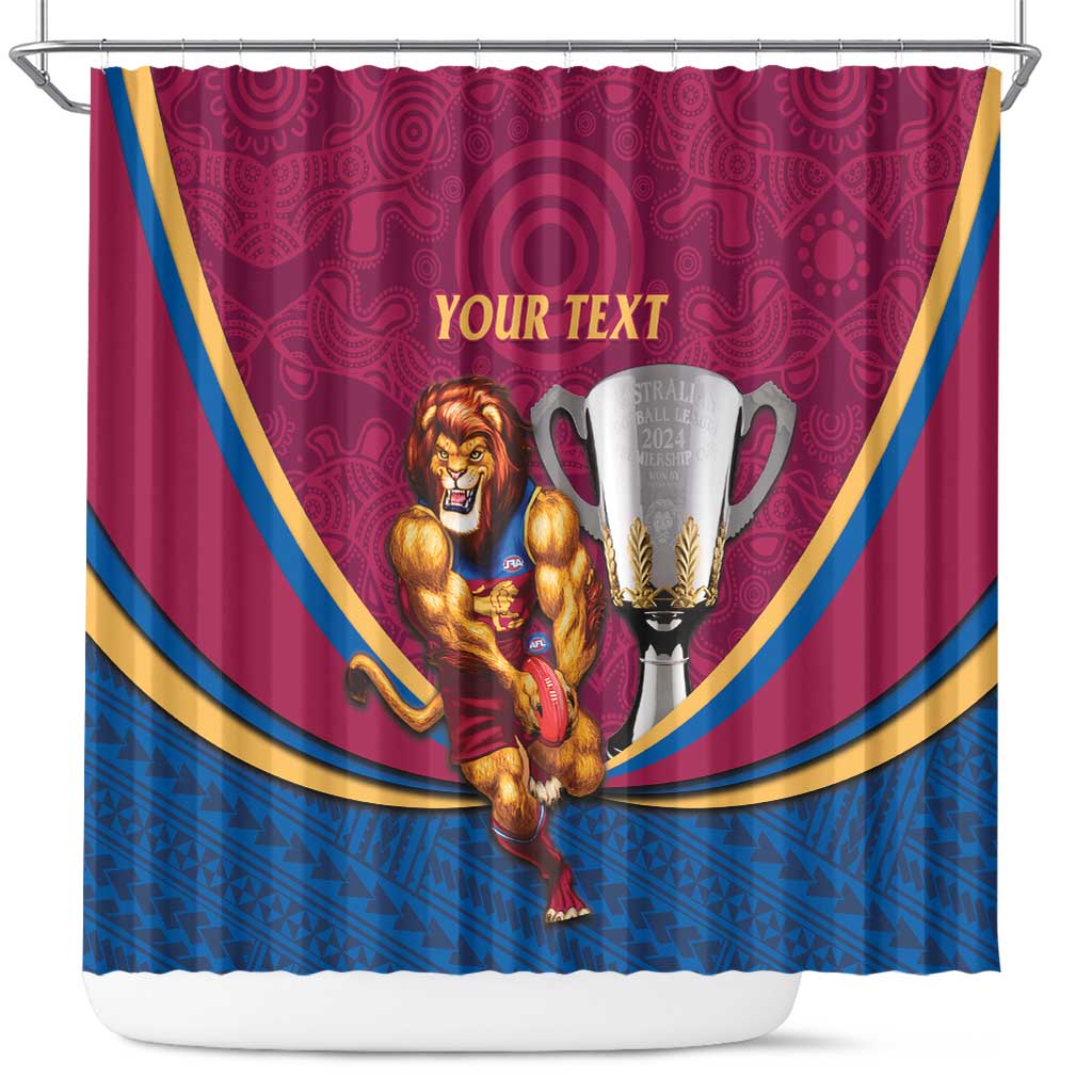 Personalised AFL Brisbane Lions Shower Curtain 2024 We Are The Champions - Trophy Style