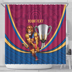 Personalised AFL Brisbane Lions Shower Curtain 2024 We Are The Champions - Trophy Style