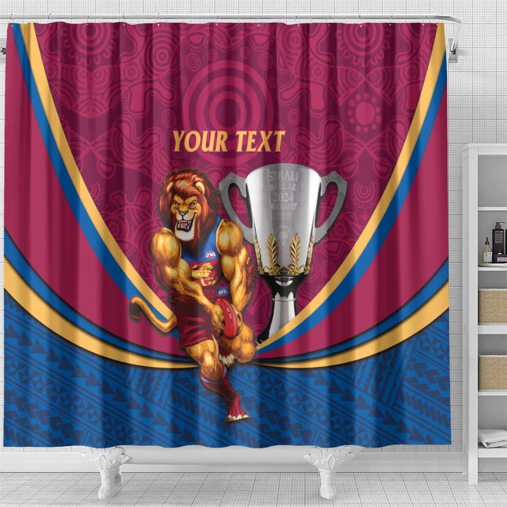 Personalised AFL Brisbane Lions Shower Curtain 2024 We Are The Champions - Trophy Style