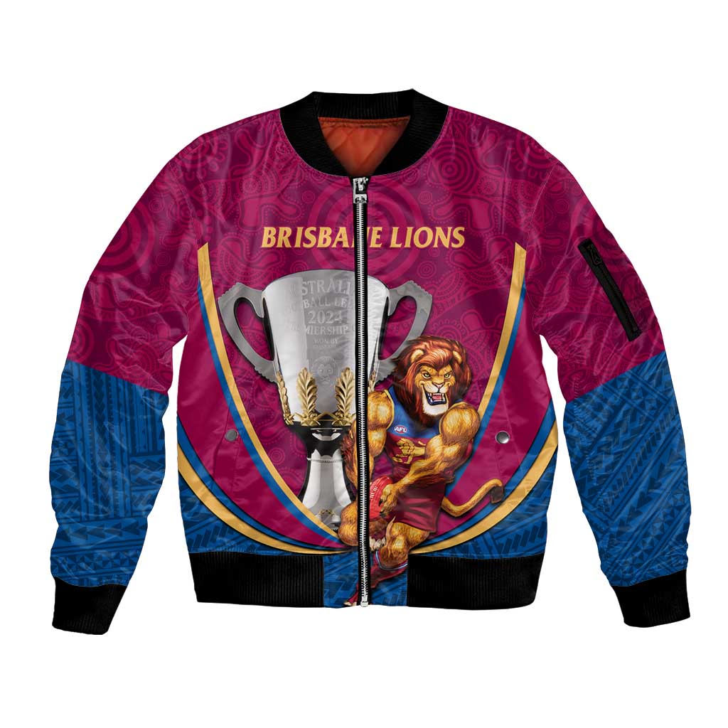 Personalised AFL Brisbane Lions Sleeve Zip Bomber Jacket 2024 We Are The Champions - Trophy Style