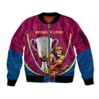 Personalised AFL Brisbane Lions Sleeve Zip Bomber Jacket 2024 We Are The Champions - Trophy Style