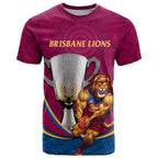 Personalised AFL Brisbane Lions T Shirt 2024 We Are The Champions - Trophy Style