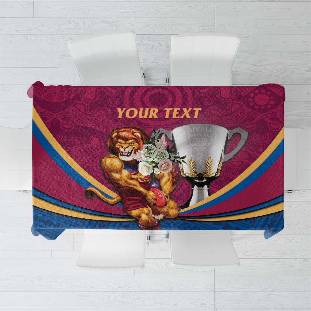 Personalised AFL Brisbane Lions Tablecloth 2024 We Are The Champions - Trophy Style