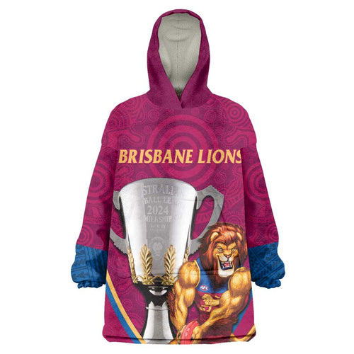 Personalised AFL Brisbane Lions Wearable Blanket Hoodie 2024 We Are The Champions - Trophy Style
