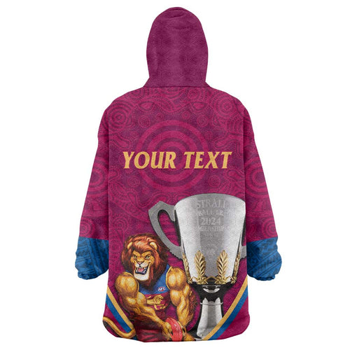 Personalised AFL Brisbane Lions Wearable Blanket Hoodie 2024 We Are The Champions - Trophy Style