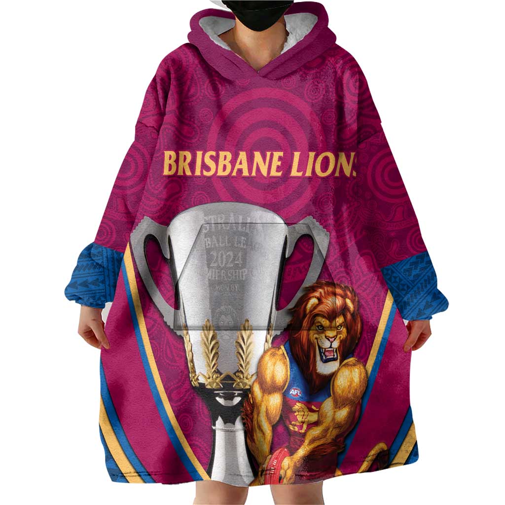 Personalised AFL Brisbane Lions Wearable Blanket Hoodie 2024 We Are The Champions - Trophy Style