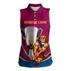 Personalised AFL Brisbane Lions Women Sleeveless Polo Shirt 2024 We Are The Champions - Trophy Style