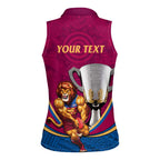 Personalised AFL Brisbane Lions Women Sleeveless Polo Shirt 2024 We Are The Champions - Trophy Style