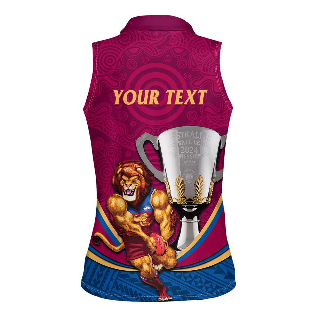 Personalised AFL Brisbane Lions Women Sleeveless Polo Shirt 2024 We Are The Champions - Trophy Style