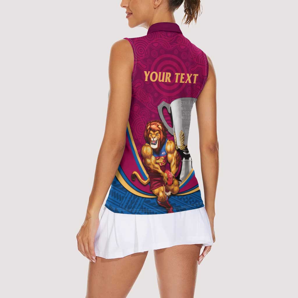 Personalised AFL Brisbane Lions Women Sleeveless Polo Shirt 2024 We Are The Champions - Trophy Style