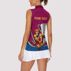 Personalised AFL Brisbane Lions Women Sleeveless Polo Shirt 2024 We Are The Champions - Trophy Style