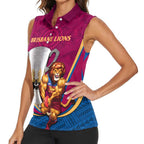 Personalised AFL Brisbane Lions Women Sleeveless Polo Shirt 2024 We Are The Champions - Trophy Style