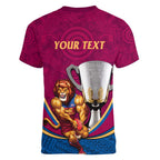 Personalised AFL Brisbane Lions Women V-Neck T-Shirt 2024 We Are The Champions - Trophy Style