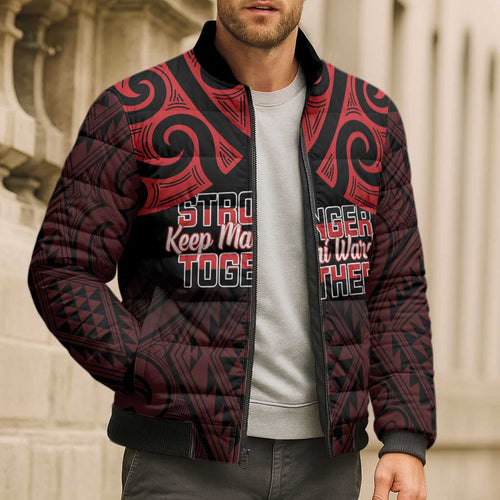 Personalised Keep Maori Wards New Zealand Bomber Puffer Jacket Stronger Together Aotearoa Taniko - Aussie Hoodie