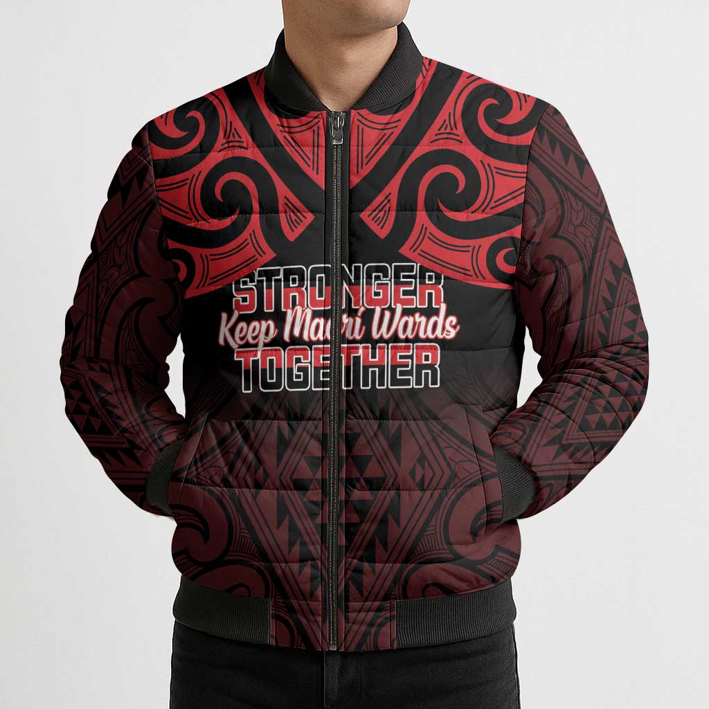 Personalised Keep Maori Wards New Zealand Bomber Puffer Jacket Stronger Together Aotearoa Taniko - Aussie Hoodie